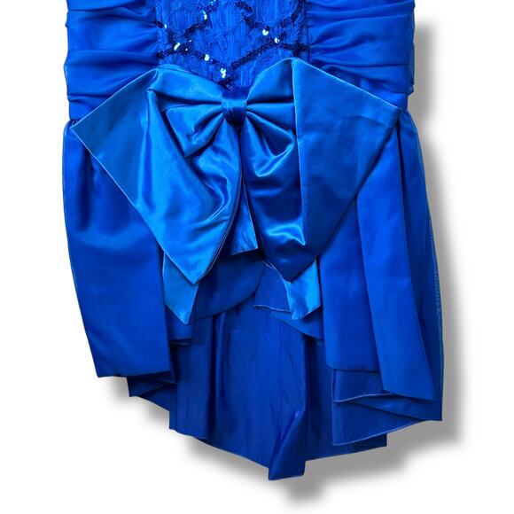 Vintage Roberta California Blue Sequin Lace Bow Bodycon Midi Dress Size 3/4 - Picture 3 of 7